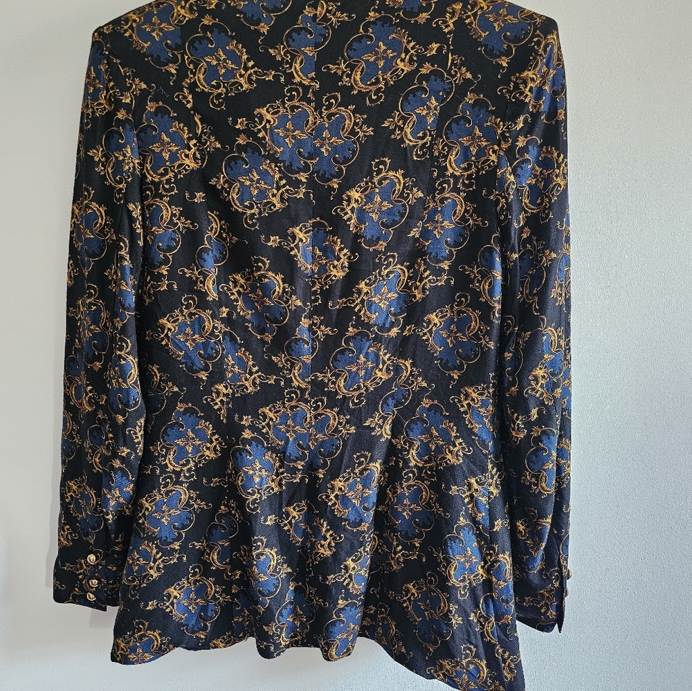 Vintage Black, Navy and Gold Zoe Ltd. Front-Cropped Blazer with Aubergine Lining - Picture 6 of 7